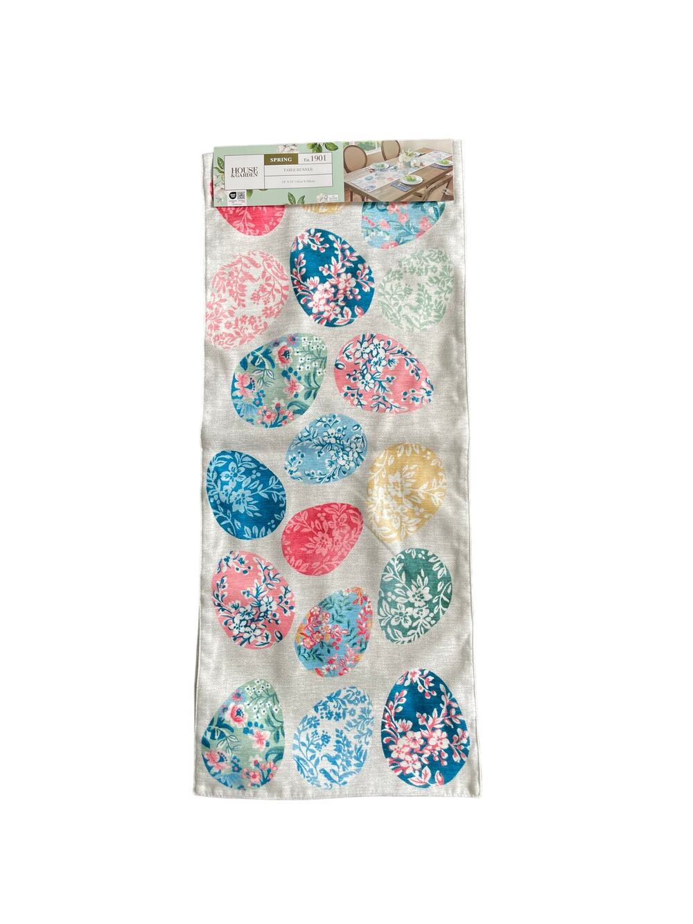 HOUSE AND GARDEN 14x72 Colorful Spring Easter Eggs Table Runner NWT